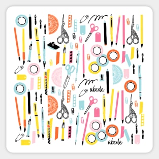 Cute Art Supplies with pens, pencils, scissors and washi tape Sticker